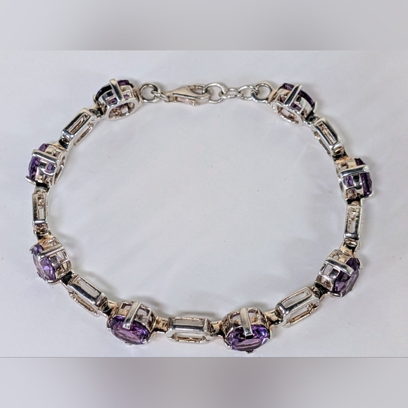 7.5" Sterling Silver Natural Amethyst 8.5mm Tennis Bracelet - Picture 6 of 9